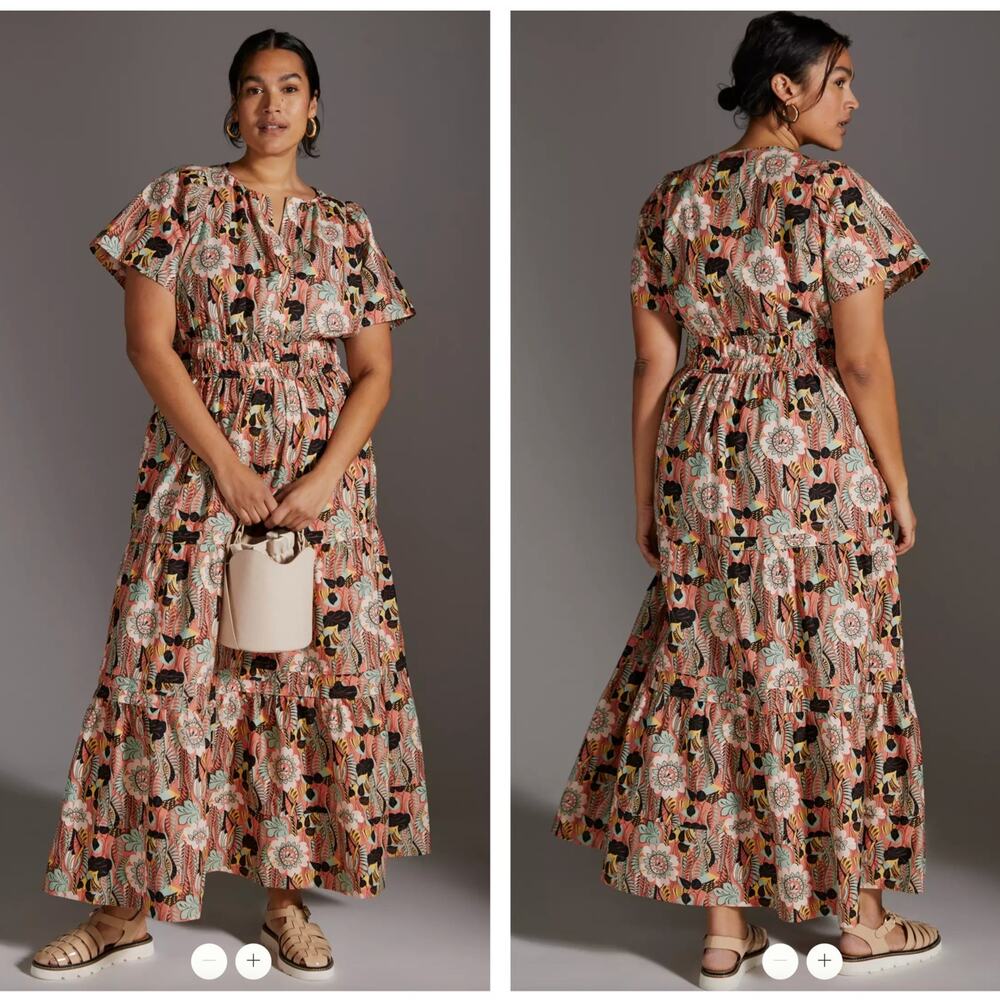 ANTHROPOLOGIE x MAEVE The Somerset Maxi Dress Pink Floral Cotton Poplin {3P53}
